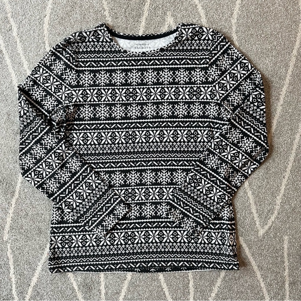 Talbots Long Sleeve Navy Black and White Long Sleeve Tee